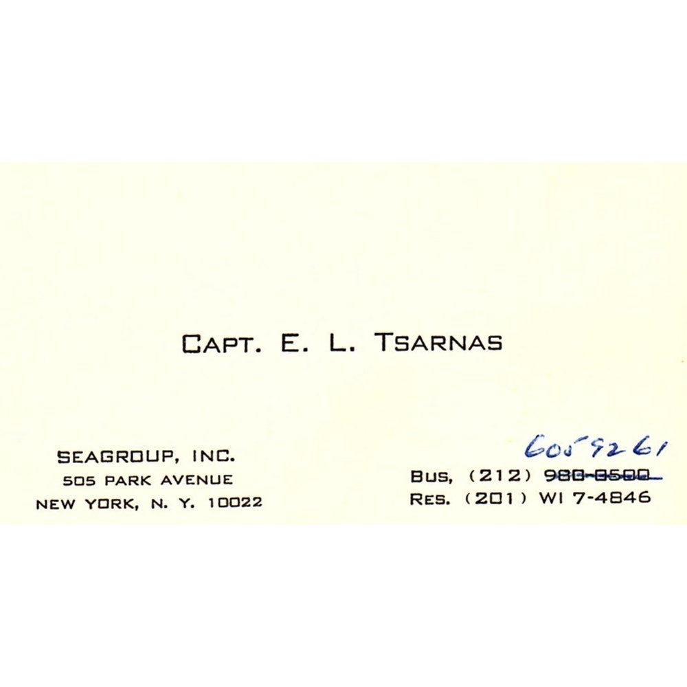 Capt E.L. Tsarnas Seagroup Inc NY Vintage Business Card SC9-B2