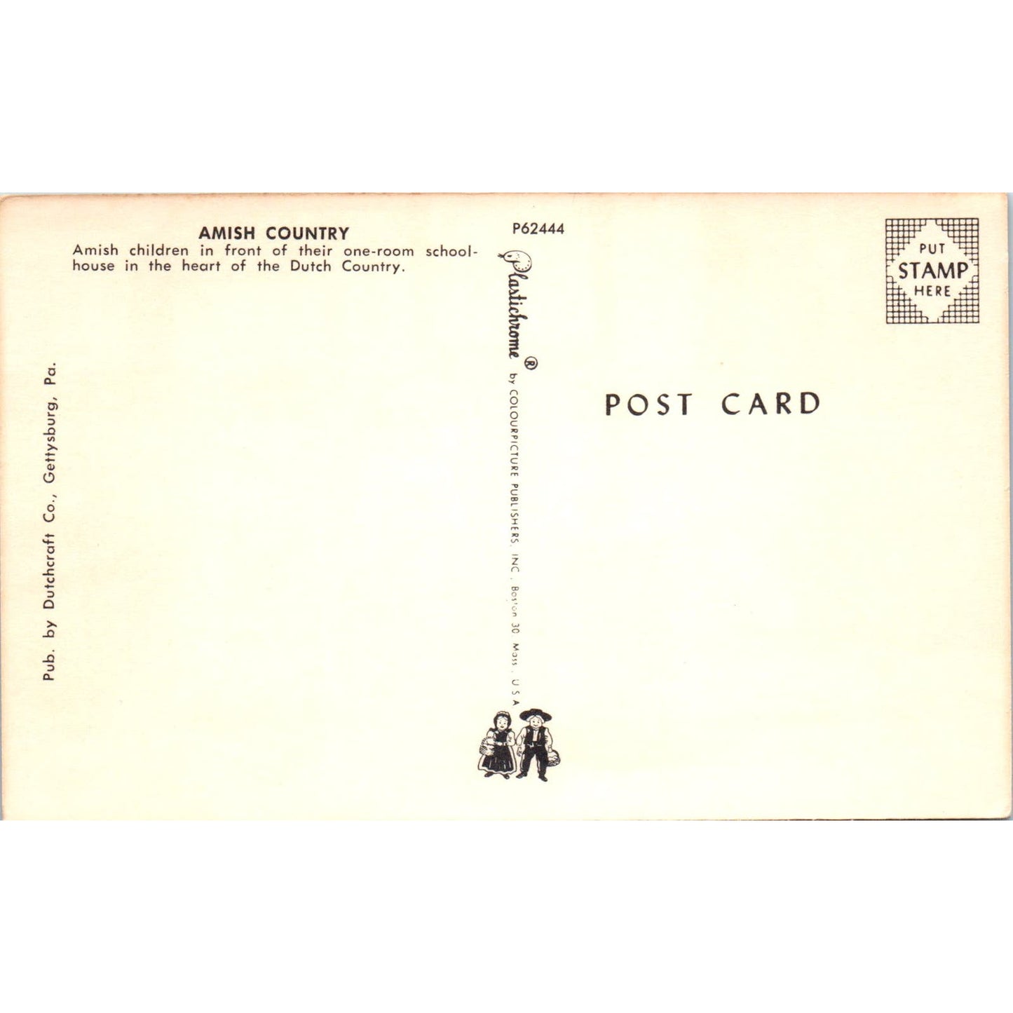 Amish Boys at One Room Schoolhouse Pennsylvania Dutch Country Postcard PD8