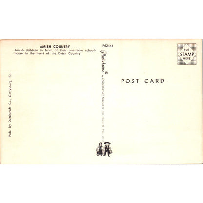 Amish Boys at One Room Schoolhouse Pennsylvania Dutch Country Postcard PD8