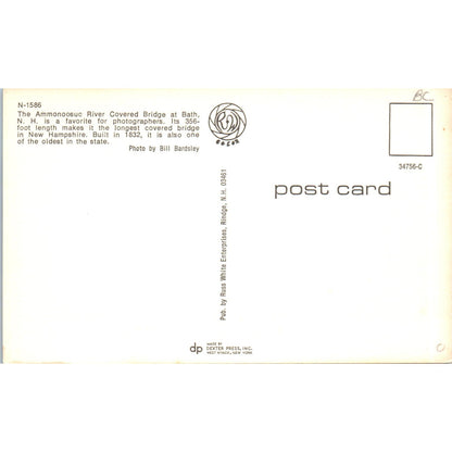 Ammonoosuc River Bridge Bath NH Vintage Covered Bridge Postcard PC14