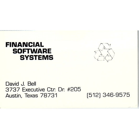 David J Bell Financial Software Systems Austin TX Vintage Business Card SC9-B8