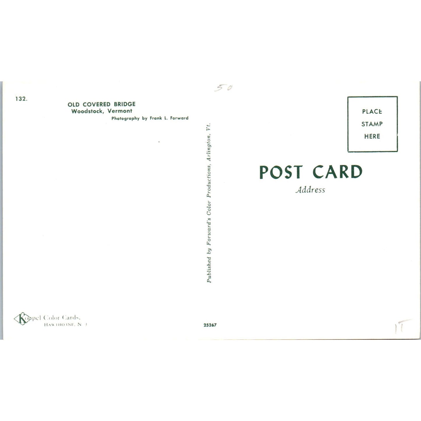 Old Covered Bridge Woodstock Vermont Covered Bridge Postcard PC1