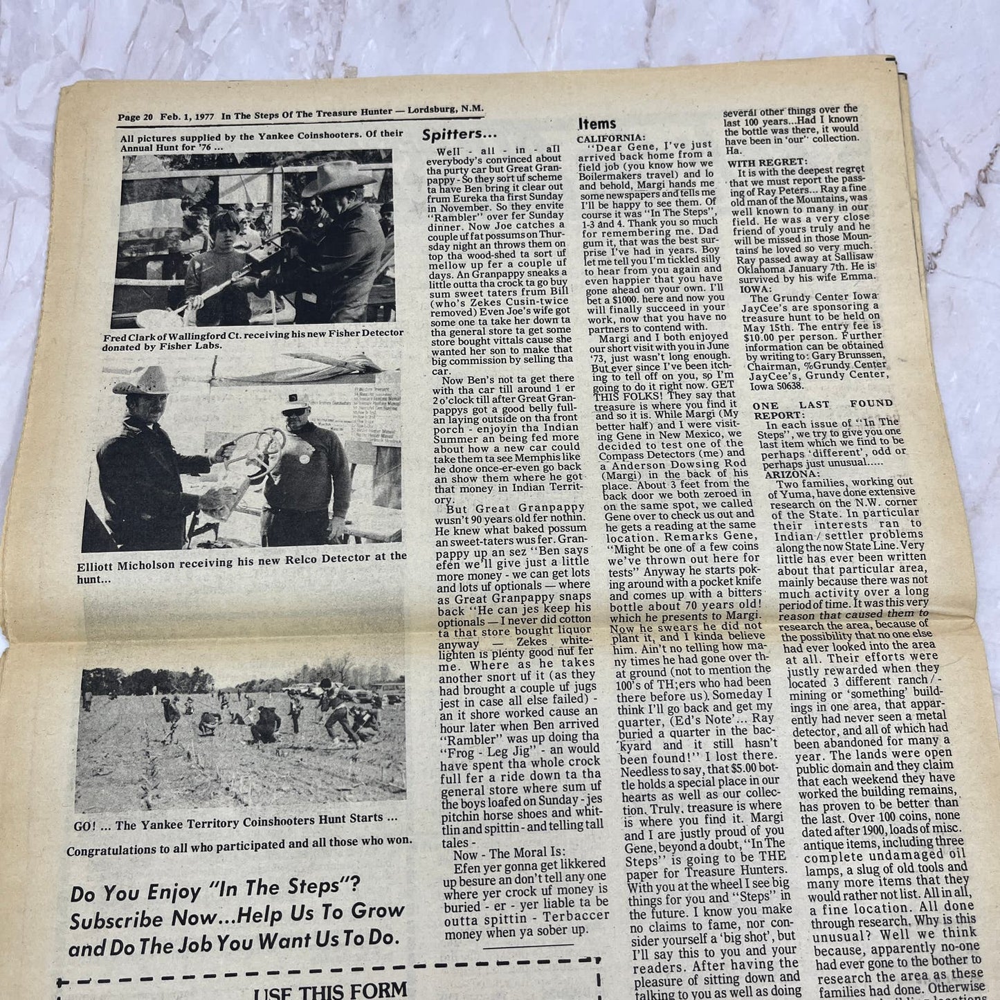 1977 Feb - In the Steps of the Treasure Hunter Newspaper - Lordsburg NM M11