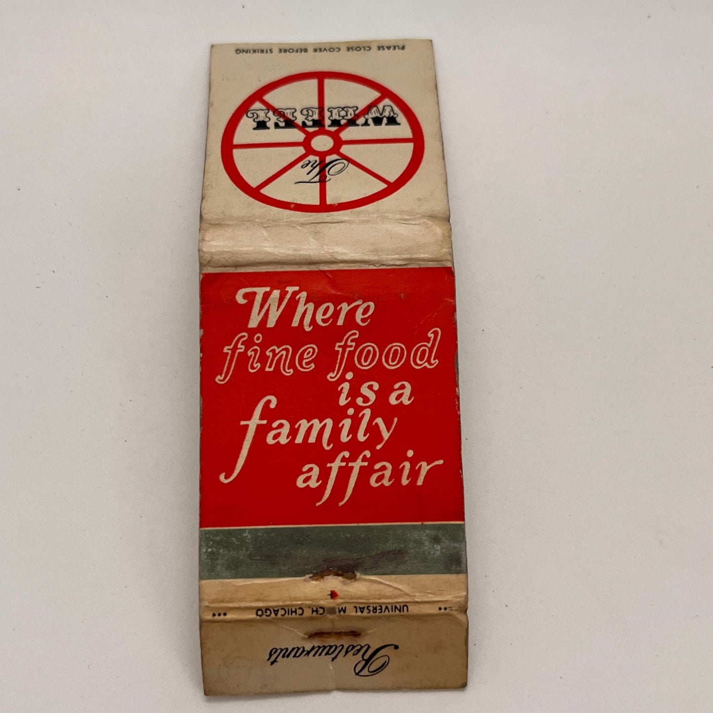 The Wheel Big Wheel Red Wheel Restaurants IL IN Vintage Matchbook TB6-MB2-15