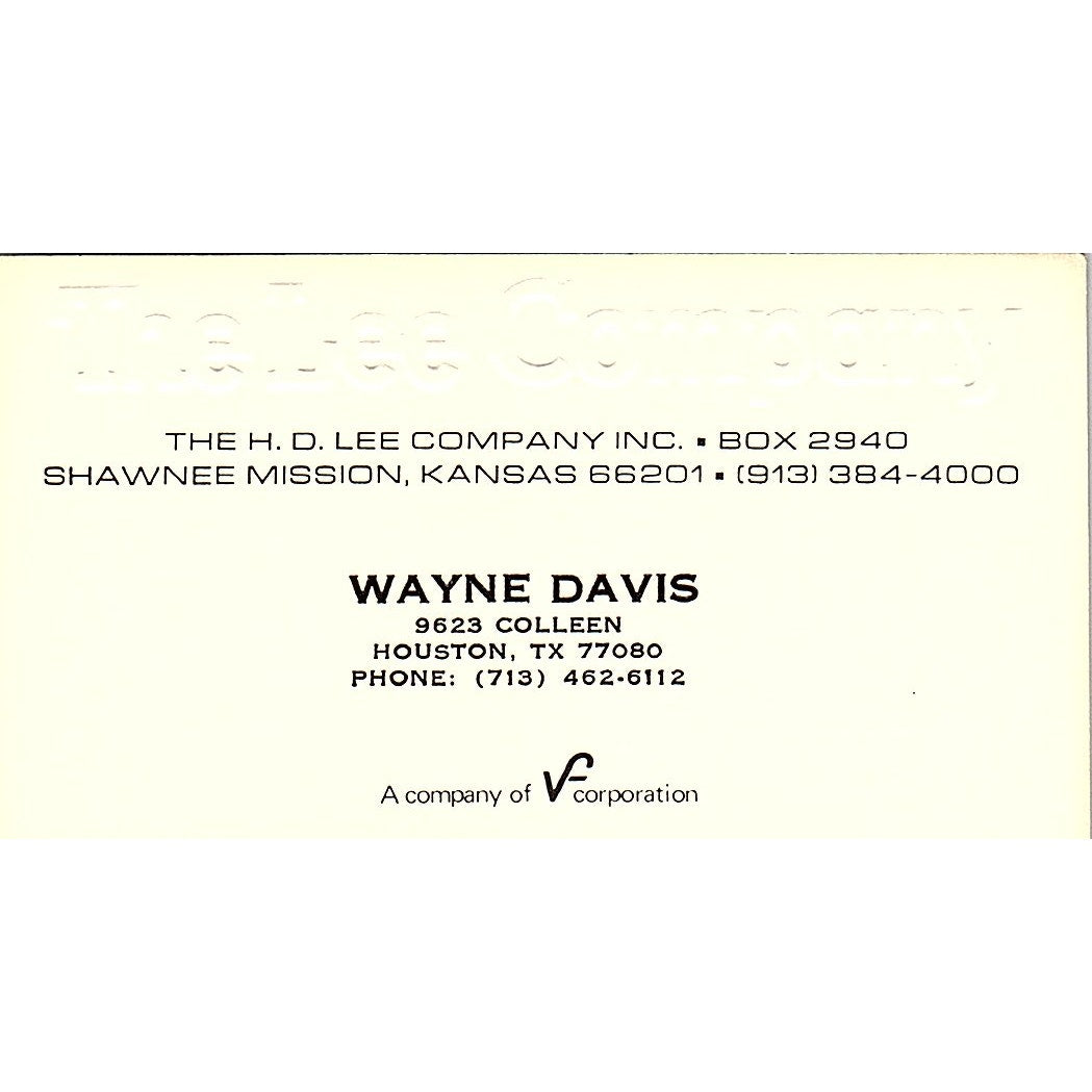 Wayne Davis The H.D. Lee Company Houston Vintage Business Card SD9-B7