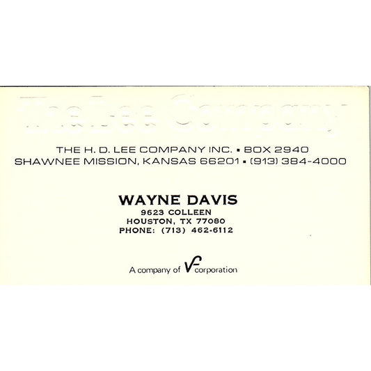 Wayne Davis The H.D. Lee Company Houston Vintage Business Card SD9-B7