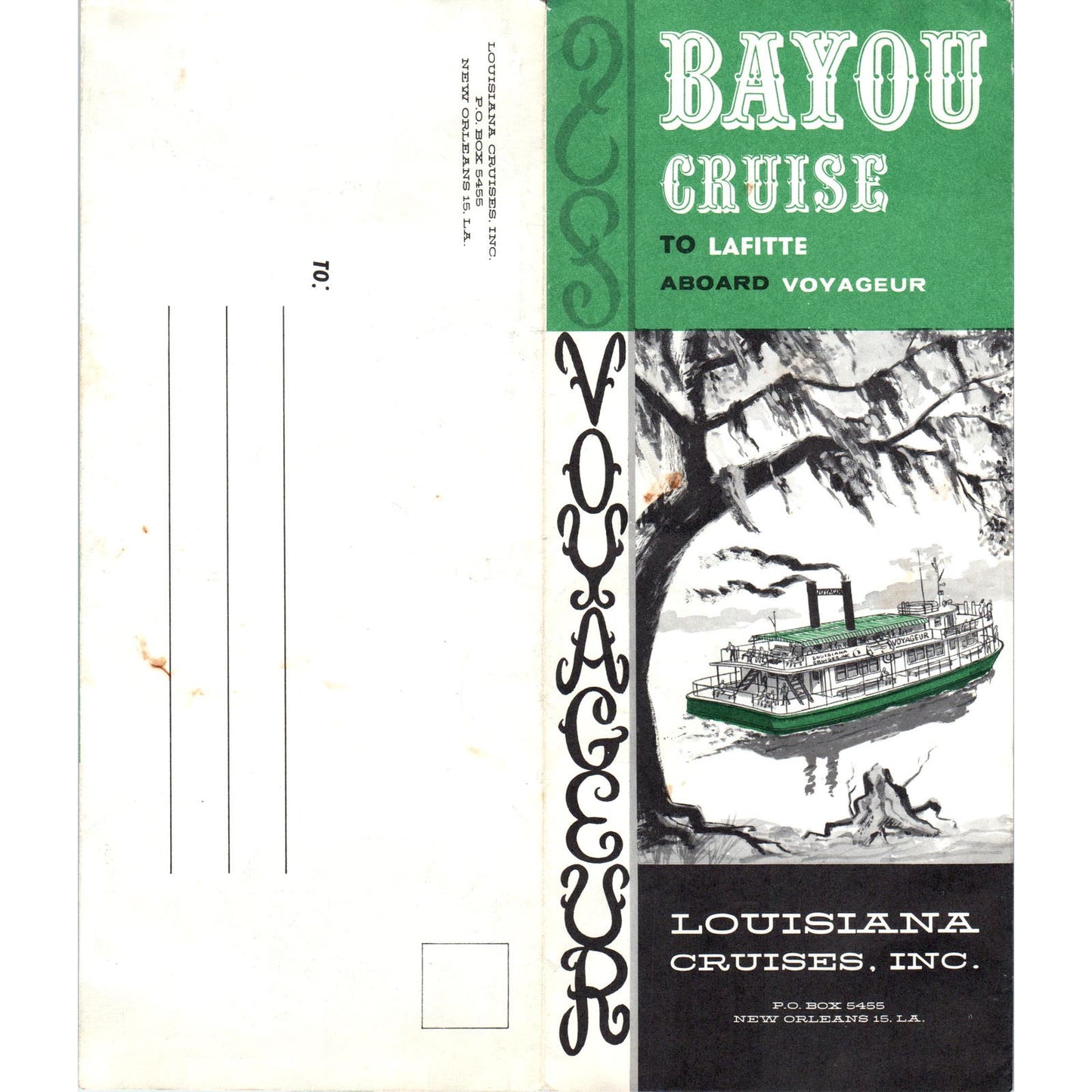 c1930 Voyageur Bayou Cruise to Lafitte Louisiana Fold Out Travel Brochure AE2