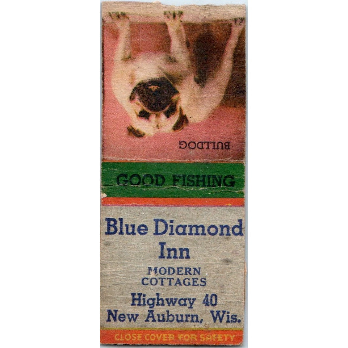 Blue Diamond Inn New Auburn WI Bulldog Vintage Matchbook Cover SD4-Y7