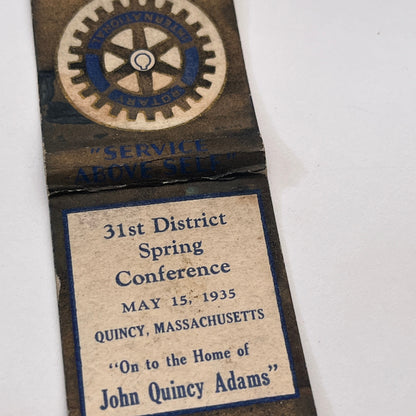 Rotary Club 31st District Spring Conference Quincy MA Matchbook Cover TB8-MB-14