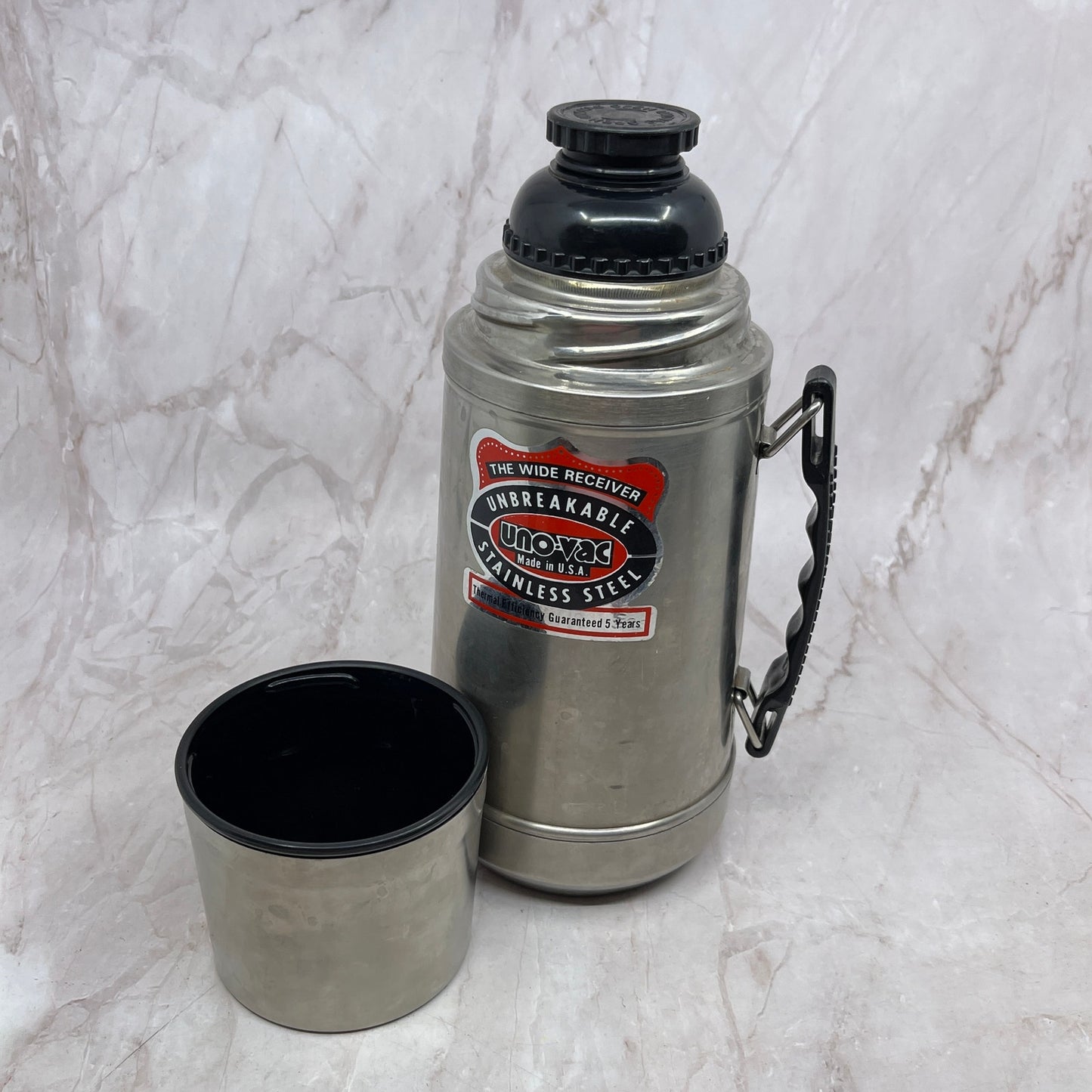 Vintage UNO-VAC Wide Receiver Thermos Stainless Steel Unbreakable TF4