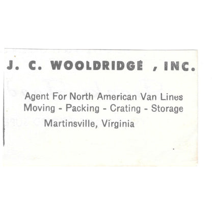 J.C. Woolridge Inc Van Lines Martinsville VA 1960s Ad AG2-S7