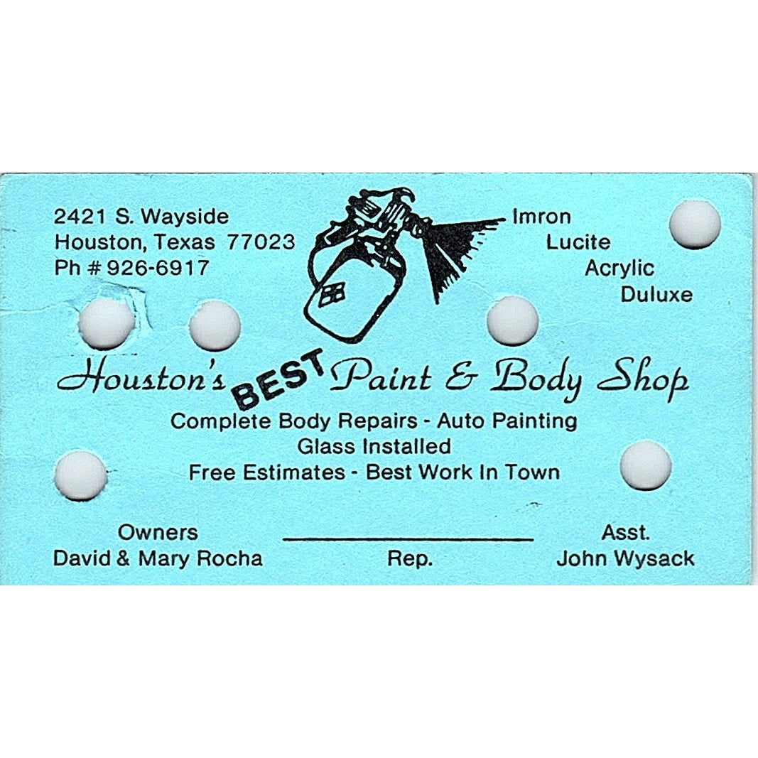 Houston's Best Paint & Body Shop David & Mary Rocha Vintage Business Card SC9-B7