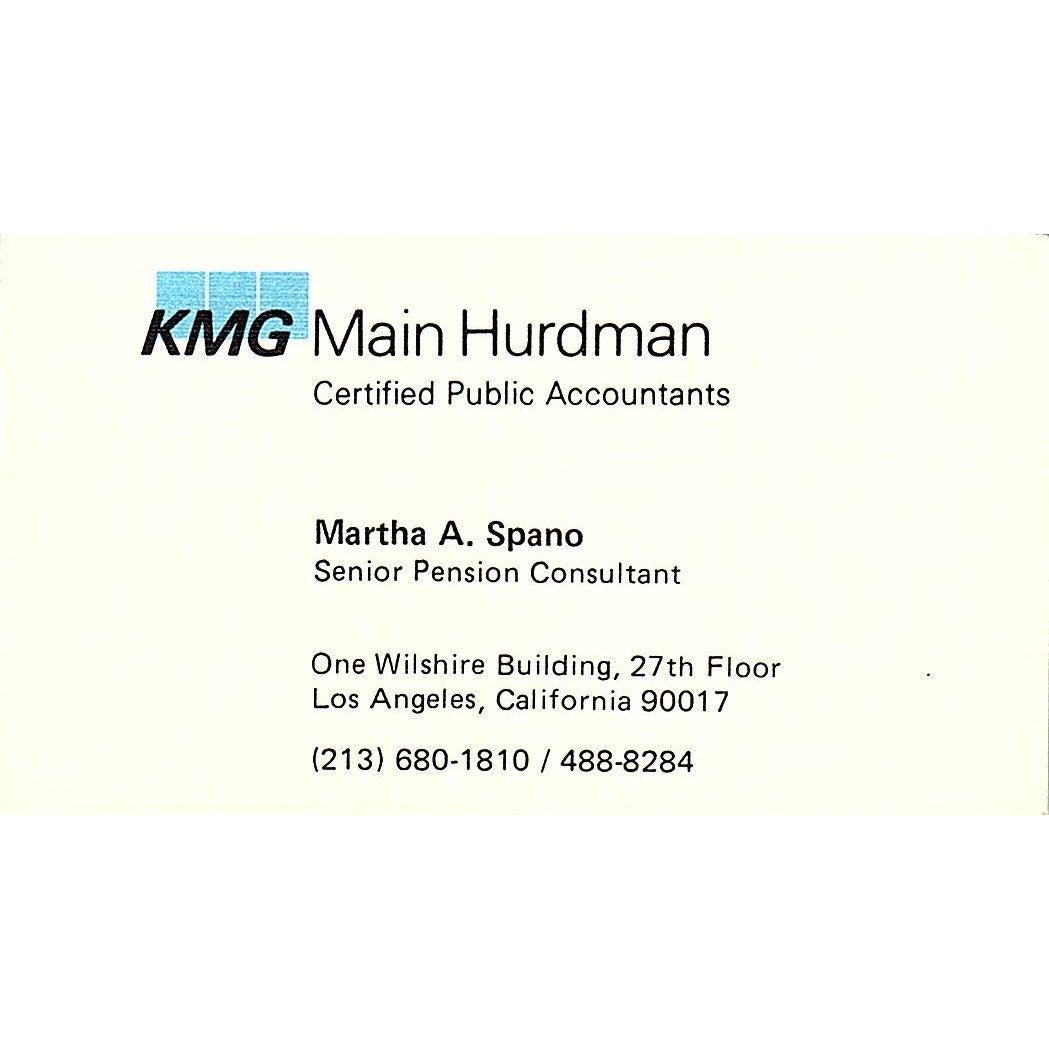 Martha A Spano KMG Main Hurdman CPA Los Angeles Vintage Business Card SD9-B1