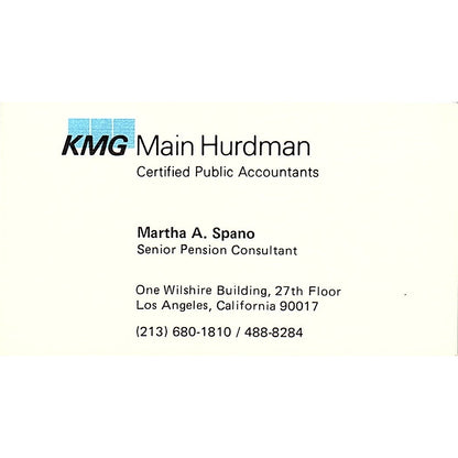 Martha A Spano KMG Main Hurdman CPA Los Angeles Vintage Business Card SD9-B1