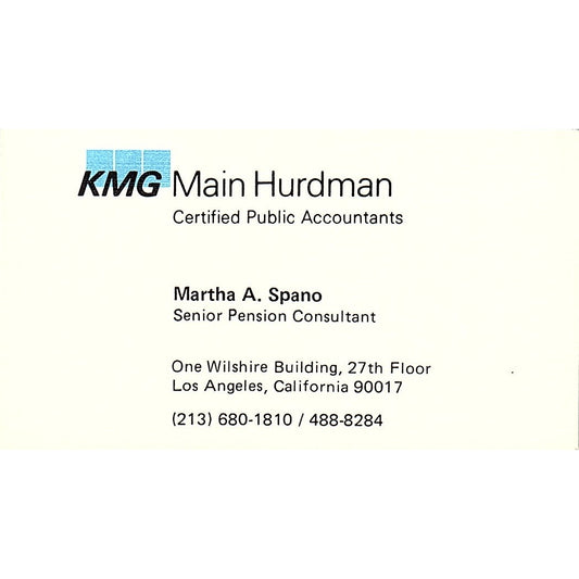 Martha A Spano KMG Main Hurdman CPA Los Angeles Vintage Business Card SD9-B1