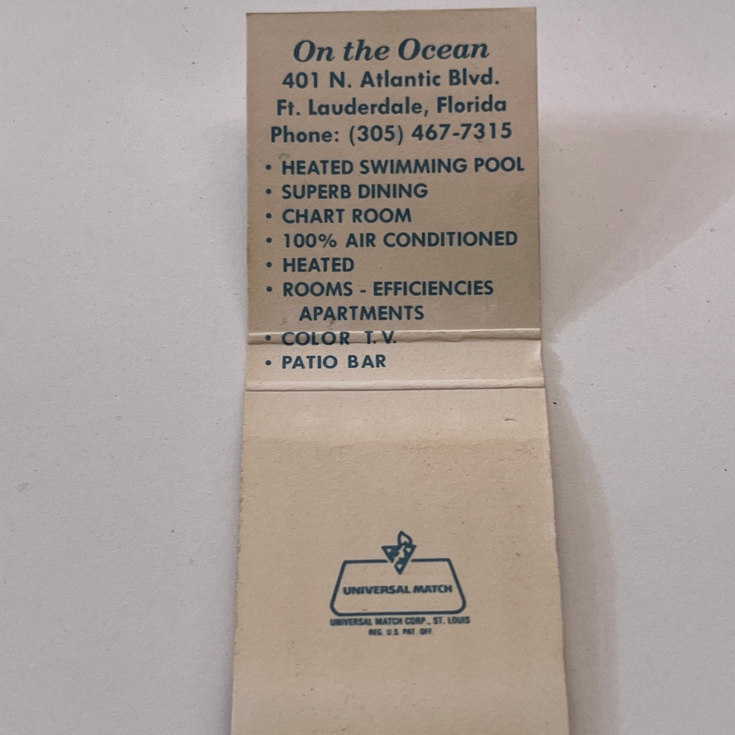 Bahama Hotel on the Ocean Fort Lauderdale FL Vintage Matchbook Cover TB6-MB1-10