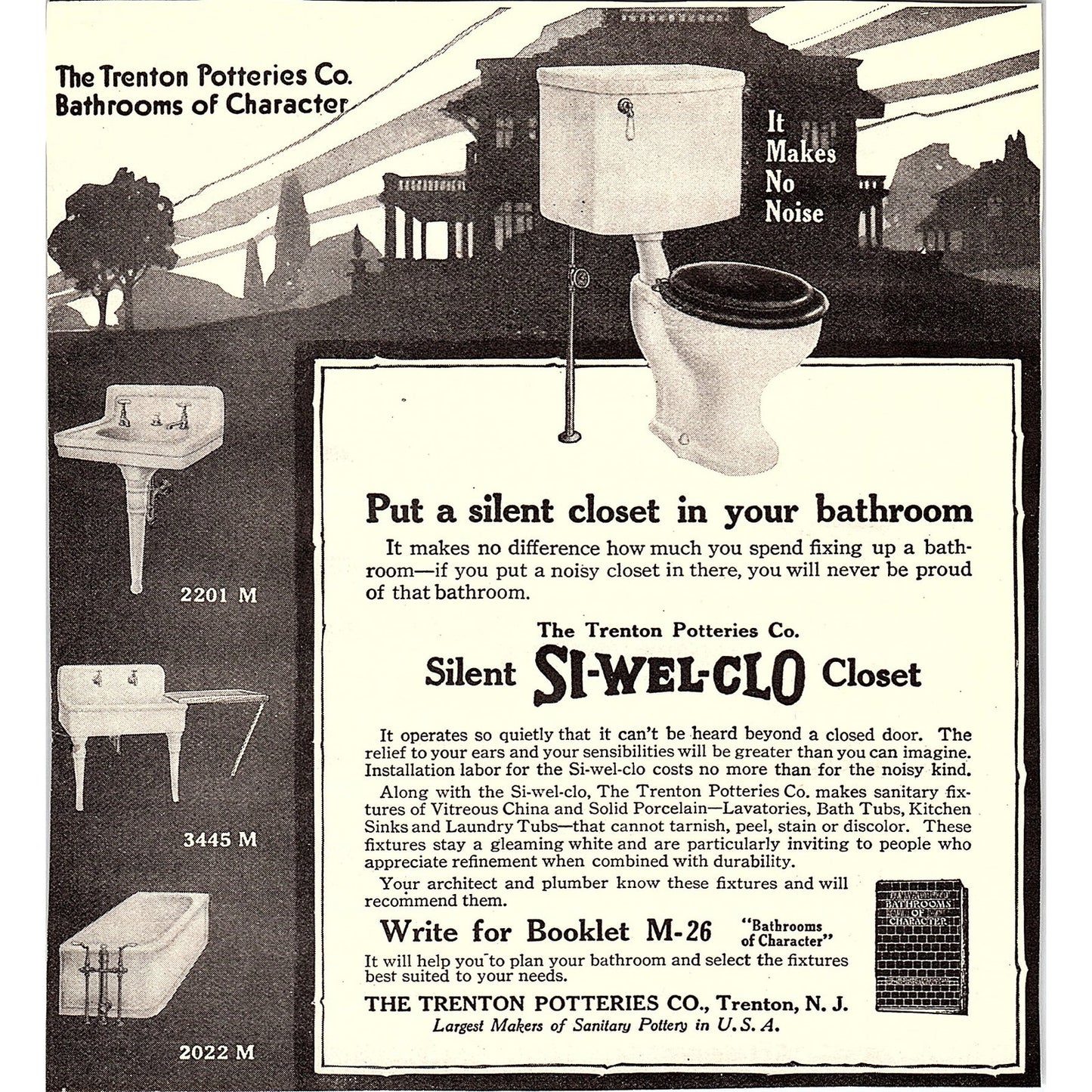 Silent Si-Wel-Co Closet Bathroom Toilet Trenton Potteries Co NJ c1920 Ad AF8-7
