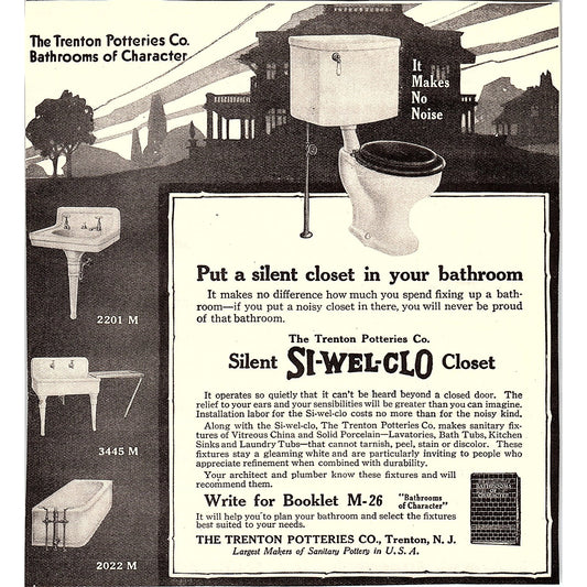Silent Si-Wel-Co Closet Bathroom Toilet Trenton Potteries Co NJ c1920 Ad AF8-7