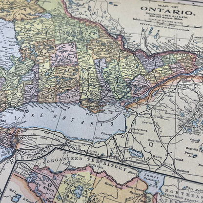 1899 Map of Ontario 10x13 Original Tinted Map Engraving FL6-8