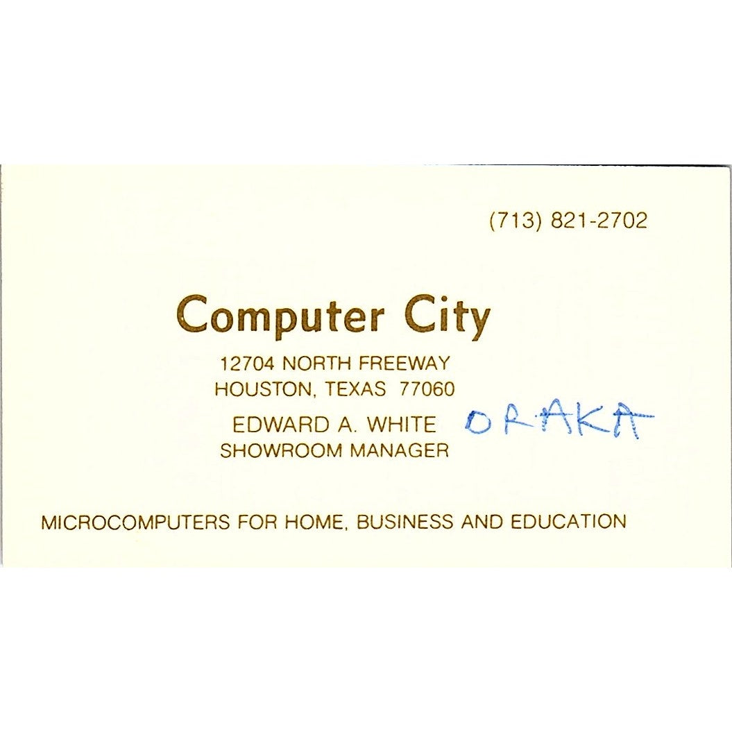 Edward A White Computer City Houston TX Vintage Business Card SD9-B2