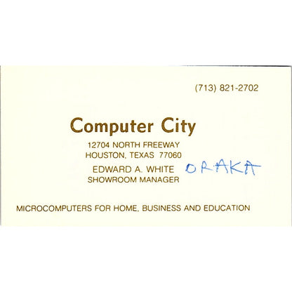 Edward A White Computer City Houston TX Vintage Business Card SD9-B2