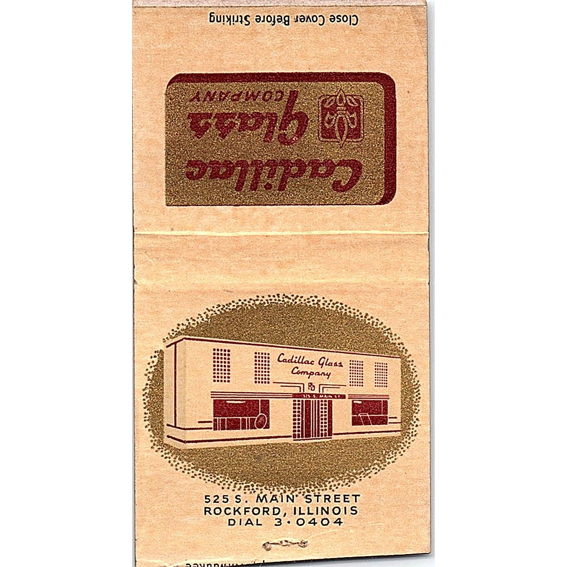 Cadillac Glass Company Rockford IL Vintage Matchbook Cover SC7-Y3