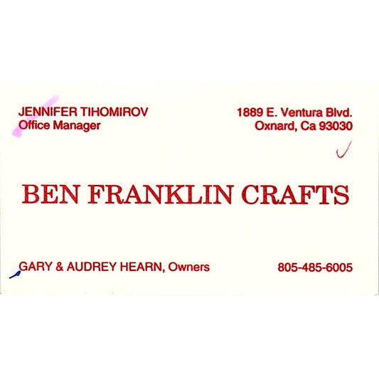 Jennifer Tihomirov Ben Franklin Crafts Gary & Audrey Hearn Oxnard Card SC9-B11