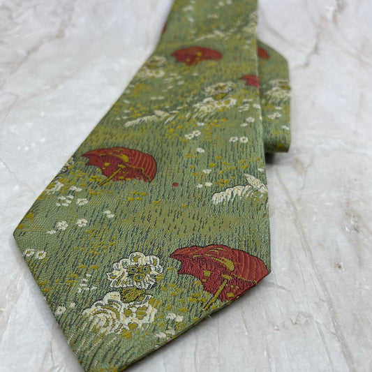 Retro Men's Green Umbrella Floral Polyester Necktie Tie TG9-T1