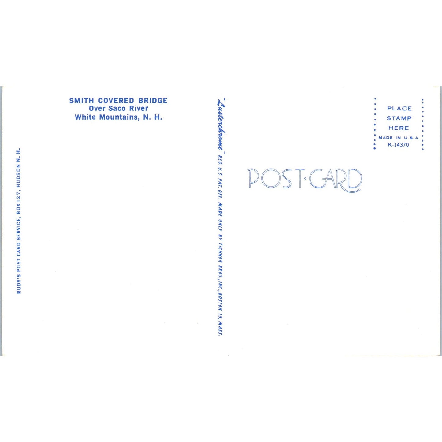 Smith Bridge Saco River White Mountains NH Covered Bridge Postcard PB13