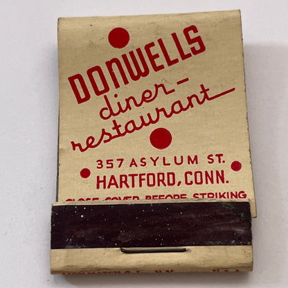 Donwells Diner Restaurant Hartford CT Vintage Matchbook Cover TB8-MB3-1