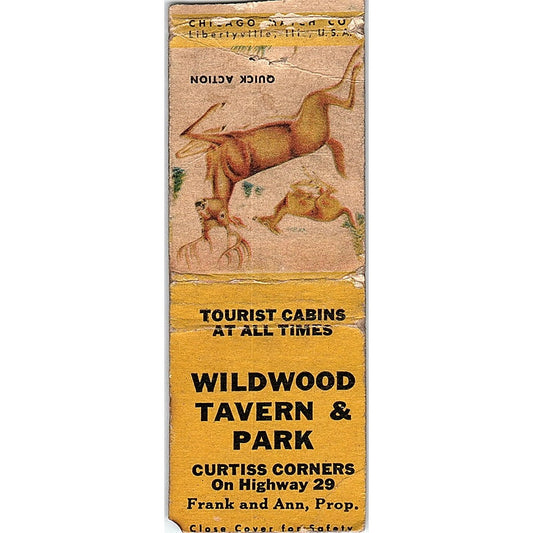 Wildwood Tavern & Park Curtiss Corners Frank & Ann Vtg Matchbook Cover SC7-Y7