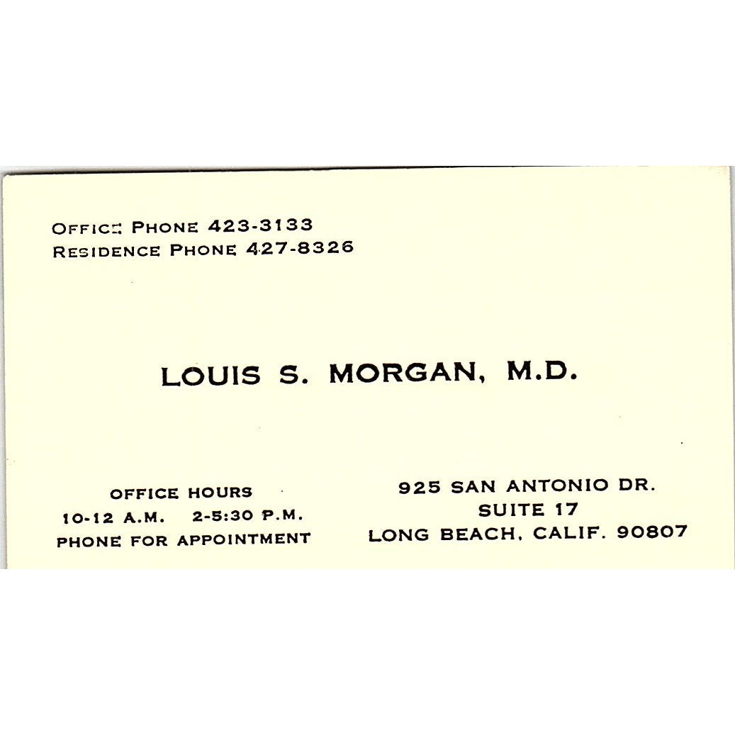 Louis S. Morgan San Antonio Dr. Suite 17 Long Beach CA Business Card SF3-B8