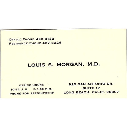 Louis S. Morgan San Antonio Dr. Suite 17 Long Beach CA Business Card SF3-B8