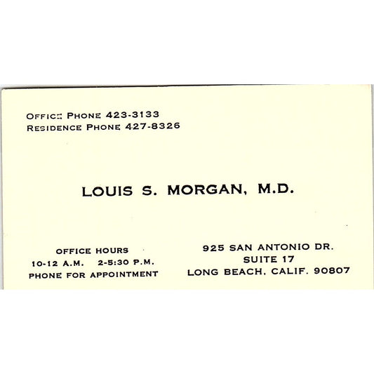 Louis S. Morgan San Antonio Dr. Suite 17 Long Beach CA Business Card SF3-B8