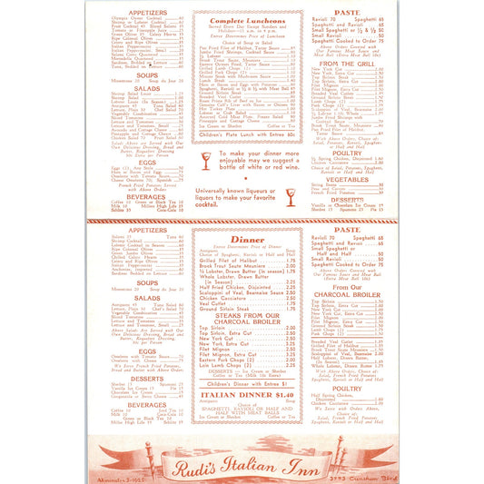 1950s Rudi's Italian Inn Restaurant Menu Los Angeles CA Crenshaw Blvd AB6-SL1