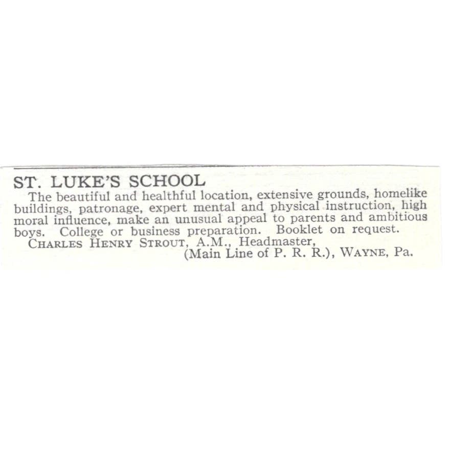 St. Luke's School Charles Henry Strout Wayne PA c1918 Advertisement AE5-SV4