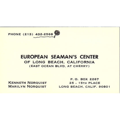 Kenneth Norquist European Seaman's Center Long Beach Vtg Business Card SD9-B11