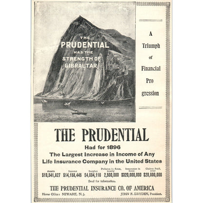 Strength of Gibraltar Prudential Ins John F. Dryden 1897 Victorian Ad AE9-TS1-2