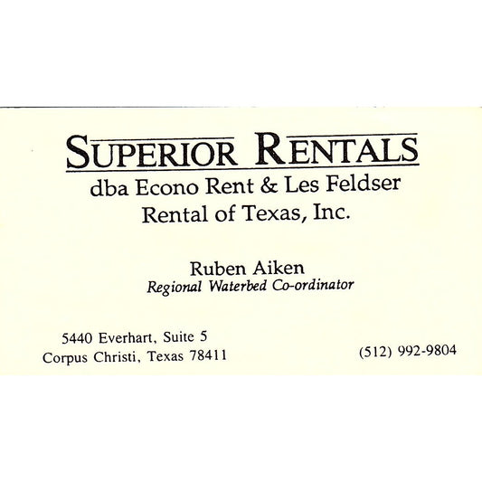 Superior Rentals Ruben Aiken Corpus Christi Vintage Business Card SC9-B1