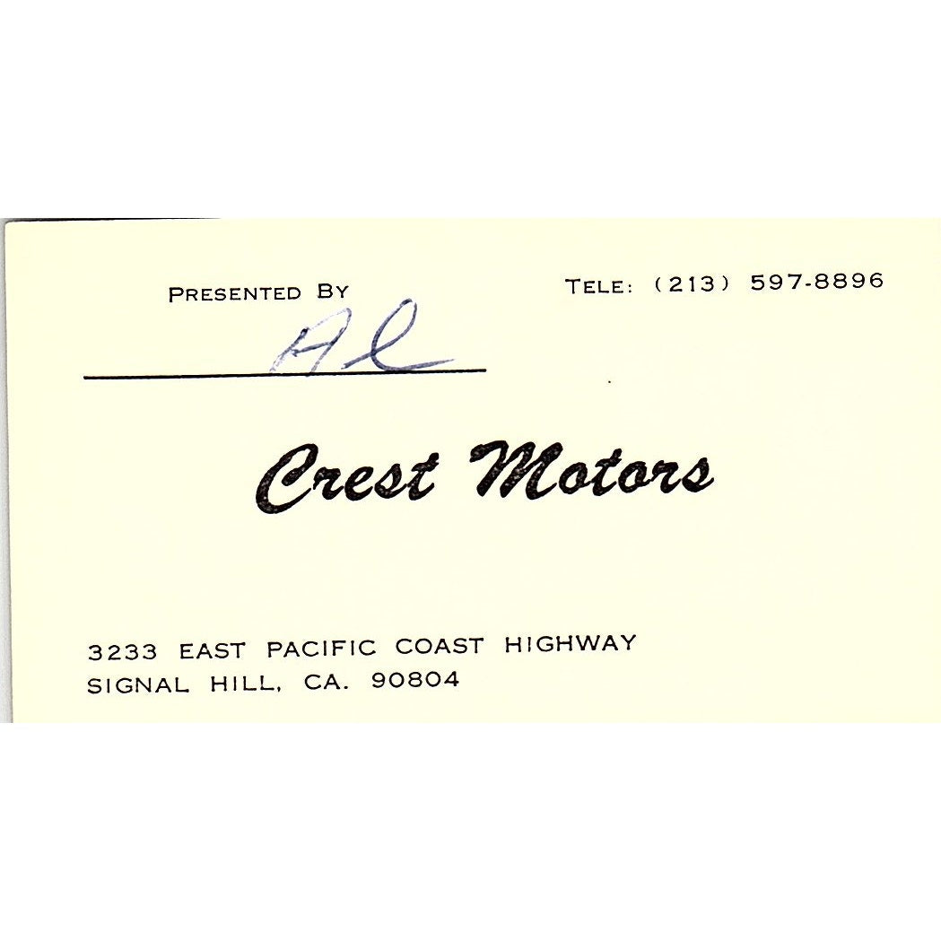 Crest Motors Signal Hill CA Vintage Business Card SD9-B10