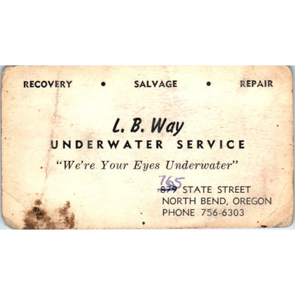 L.B. Way Underwater Service North Bend Oregon Vintage Business Card SD8-B8