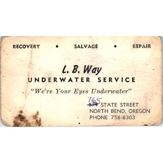 L.B. Way Underwater Service North Bend Oregon Vintage Business Card SD8-B8