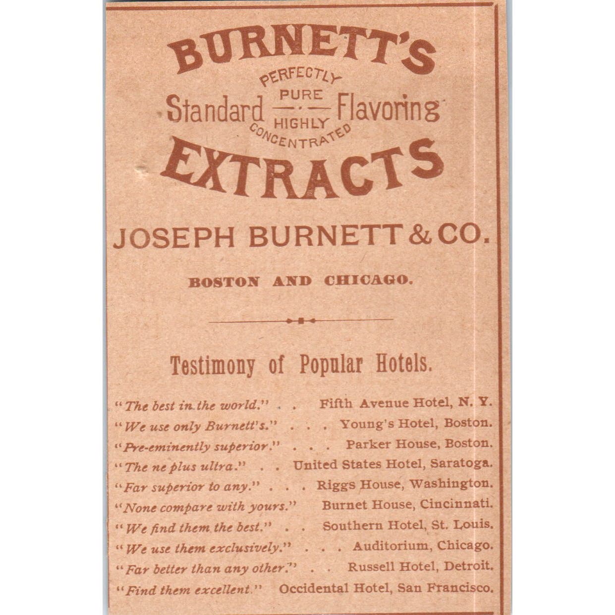 Burnett's Extracts Joseph Burnett & Co Boston Chicago c1890 Victorian Ad AE8-CH6