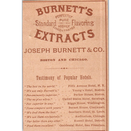 Burnett's Extracts Joseph Burnett & Co Boston Chicago c1890 Victorian Ad AE8-CH6