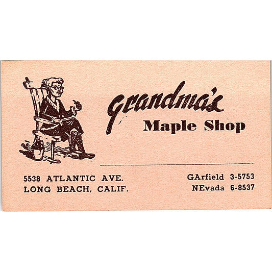 Grandma's Maple Shop Long Beach California Vintage Business Card SF3-B2