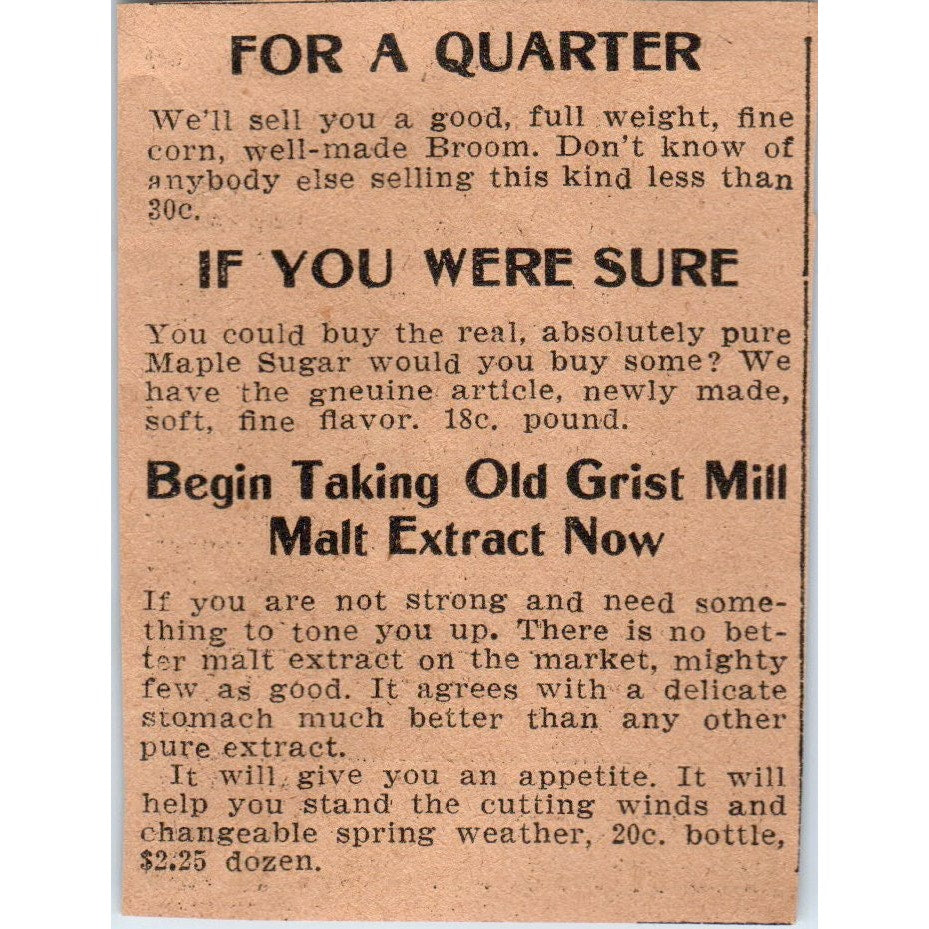 Old Grist Mill Malt Extract Hartford 1901 Newspaper Ad AD8-HS6