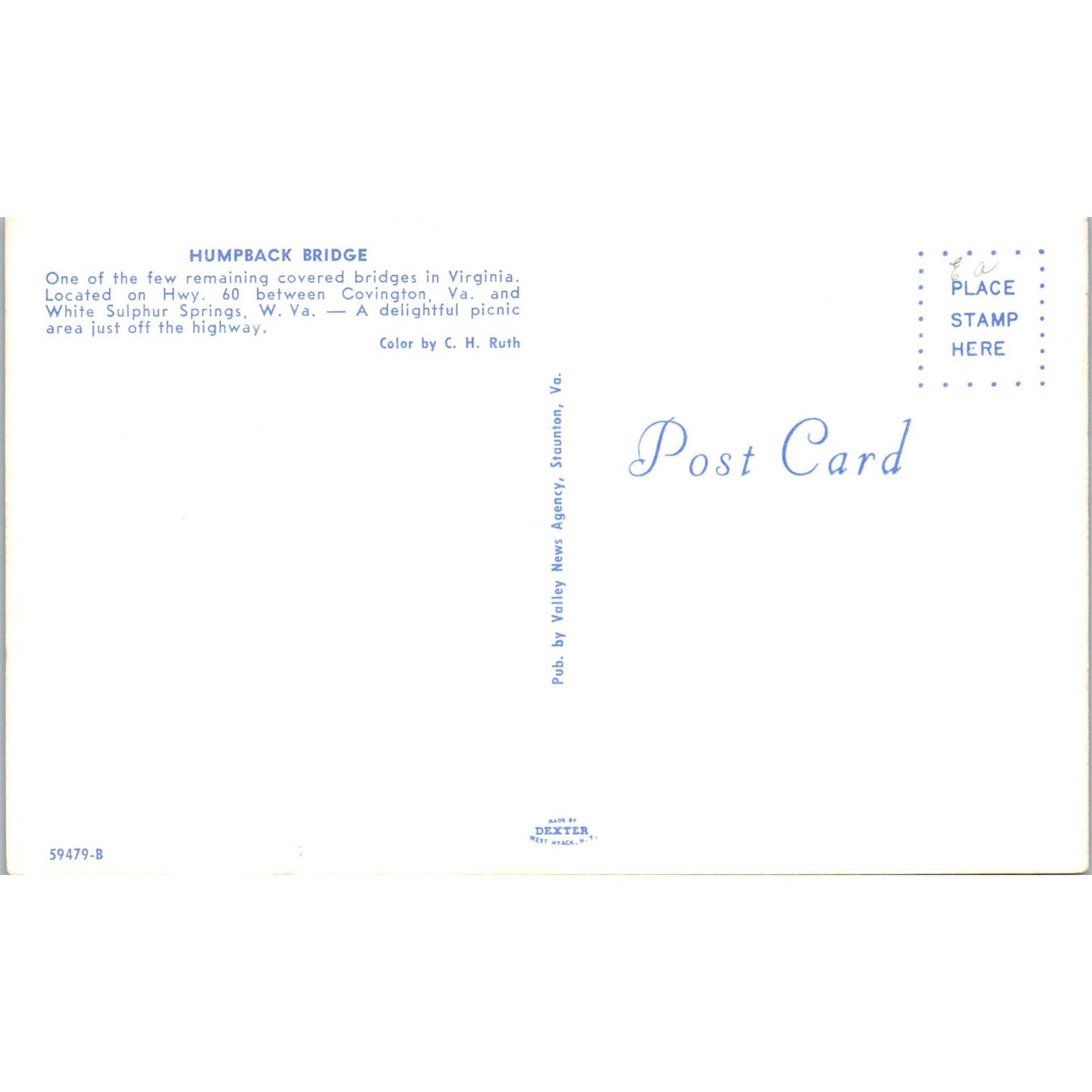 Humpback Bridge Covington VA White Sulfur Springs WV Covered Bridge Postcard PC3