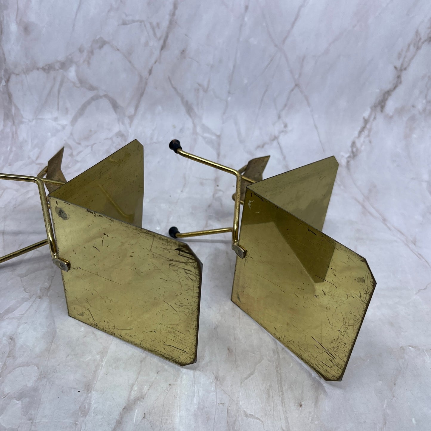 1950s MCM Modernist Brass and Wood Stick Figure Bookends Set of 2