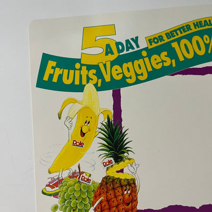 Original 1992 Dole 5 A Day Fruits, Veggies Advertising Store Display Sign 7x11"