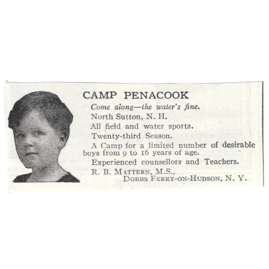 Camp Penacook North Sutton NH R.B. Mattern c1918 Original Advertisement AE5-SA4